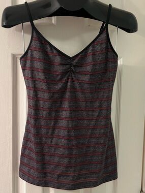 Y2K Express Size Medium Red, Gray, Black & Silver Metallic Stripe Shelf-bra Cami